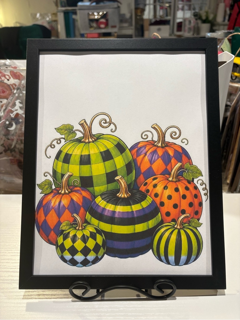 Festive Iconic Checkered Framed 8x10 Pumpkin Wall Art Print